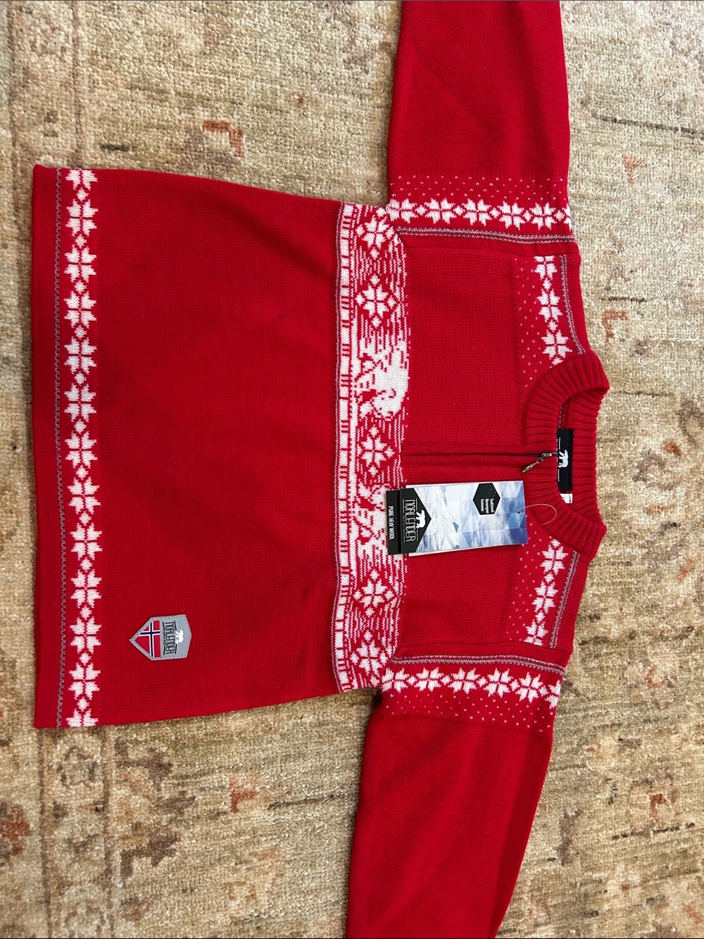 NWT pure wool red half zip Nordic sweater